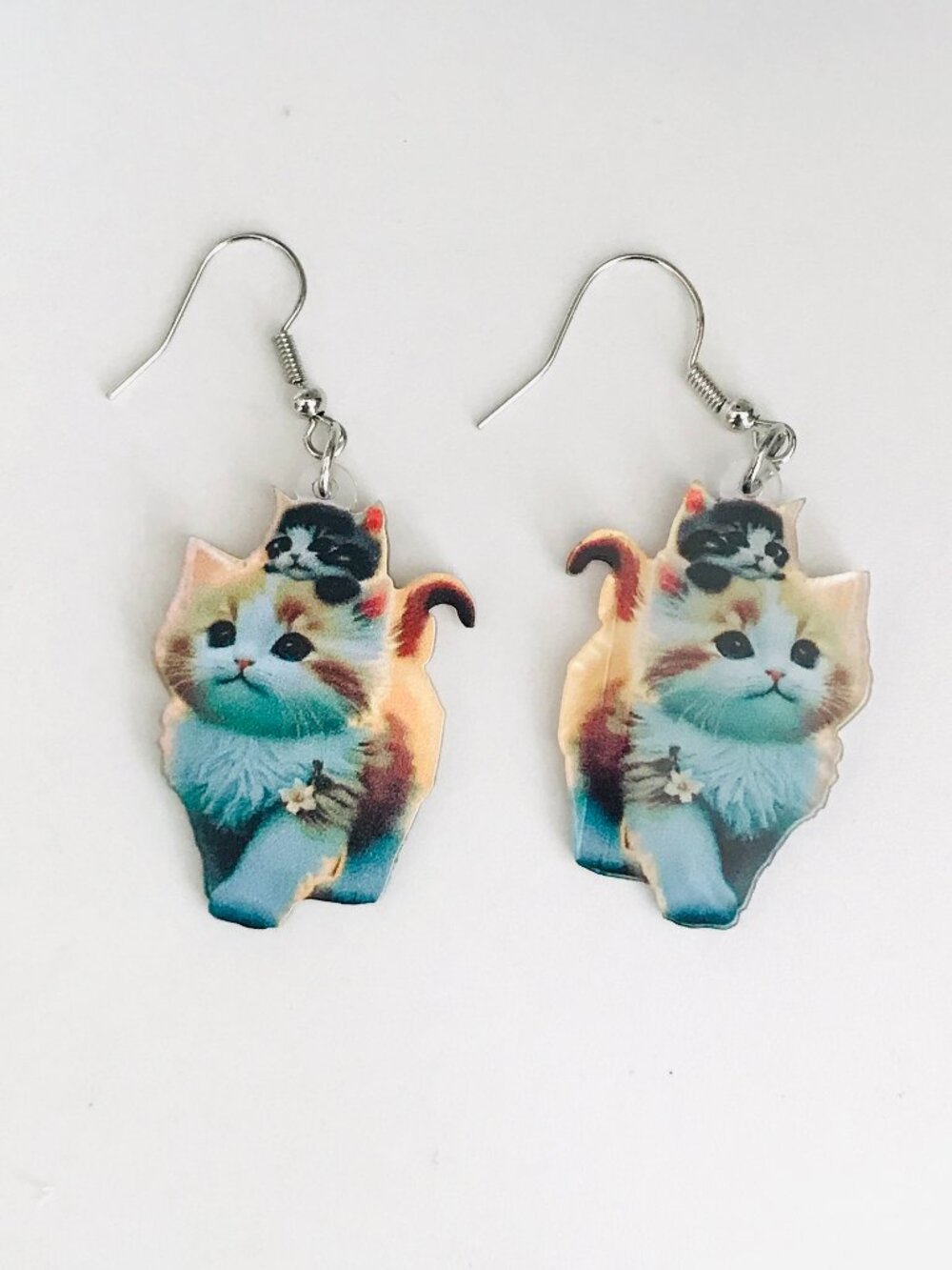 Acrylic Cat Dangle Earrings Double Sided Lighweight